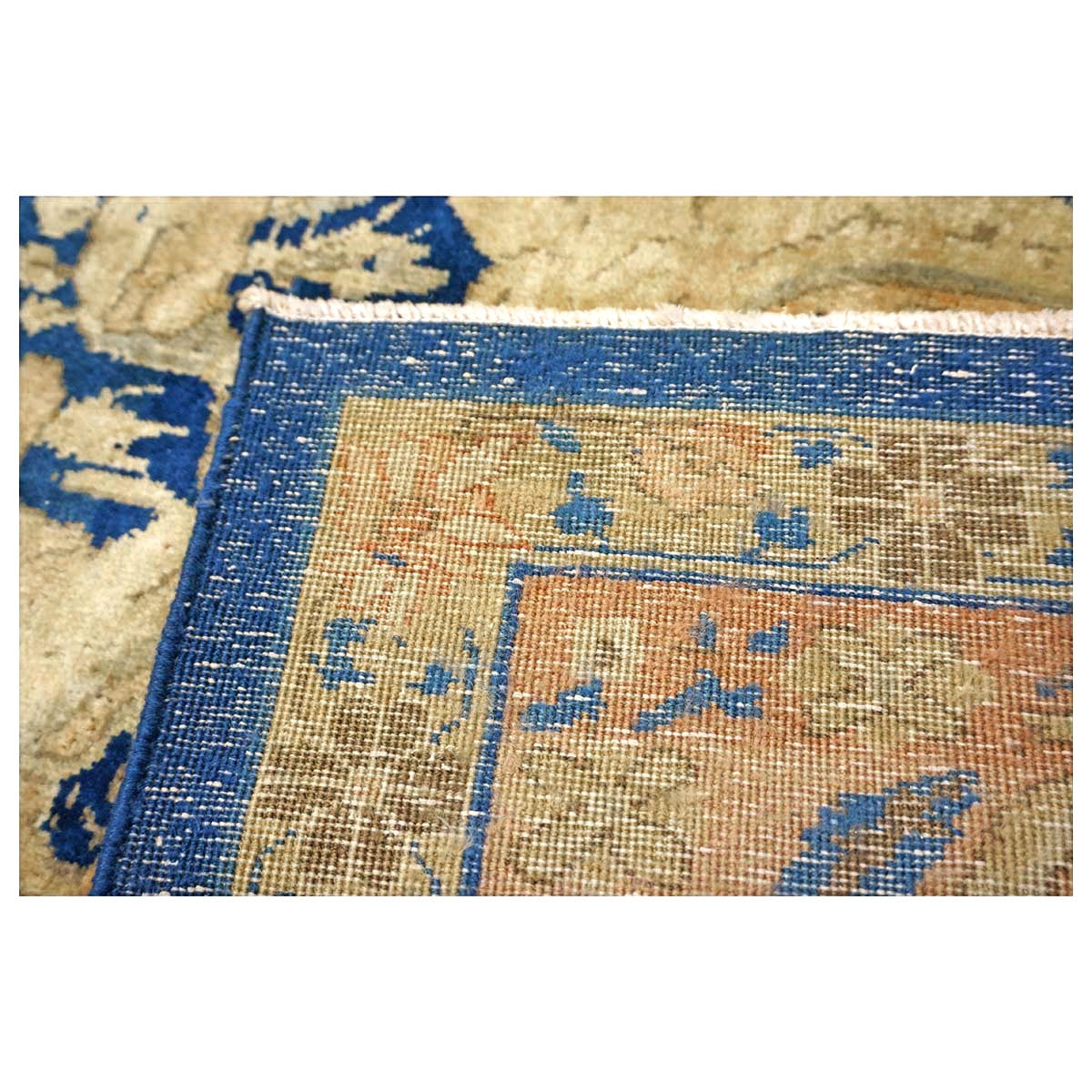 Antique Indian Agra Wool 12x20 Blue, Tan & Ivory Handmade Oversized Area Rug #9902487
