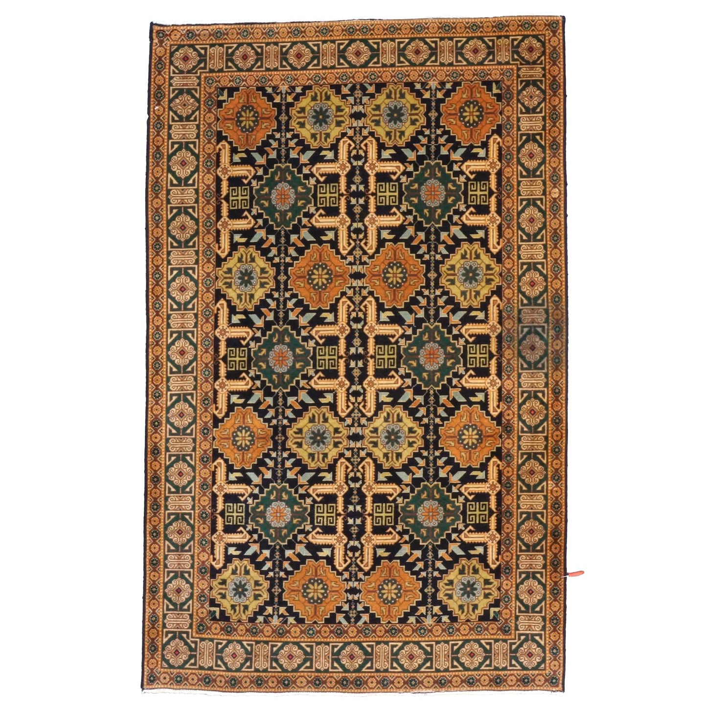 Antique Persian Tabriz Wool 3x5 Navy, Orange & Green Handmade Area Rug #9902501