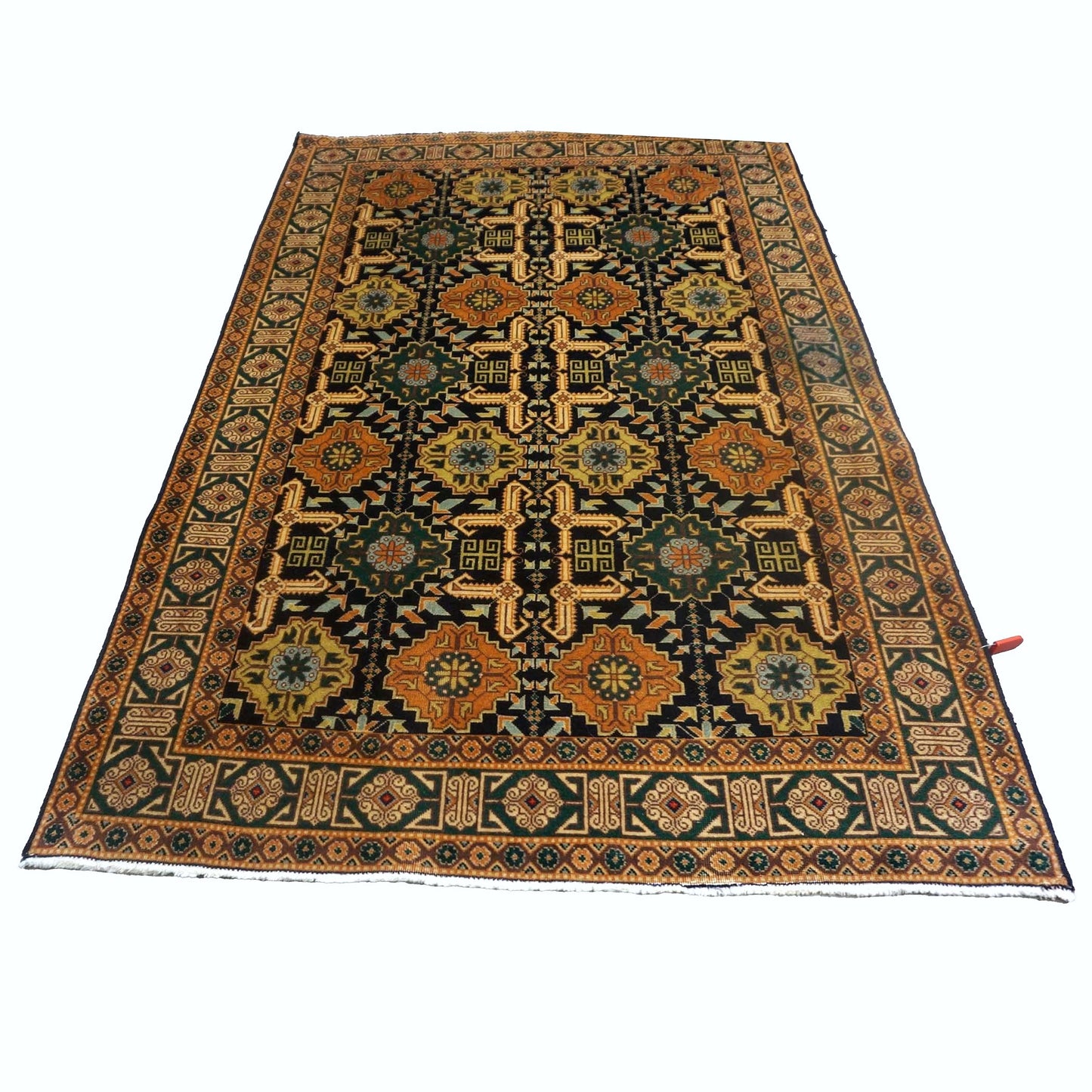 Antique Persian Tabriz Wool 3x5 Navy, Orange & Green Handmade Area Rug #9902501