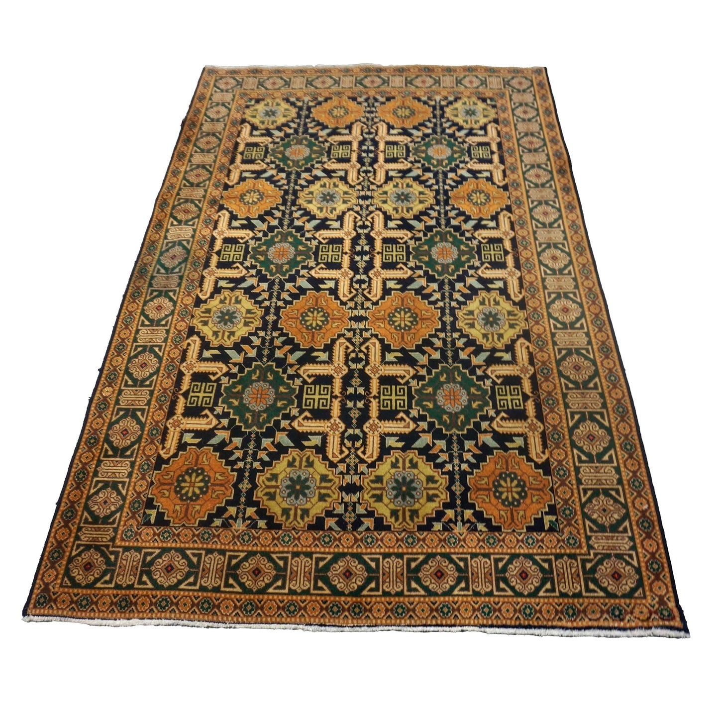 Antique Persian Tabriz Wool 3x5 Navy, Orange & Green Handmade Area Rug #9902501