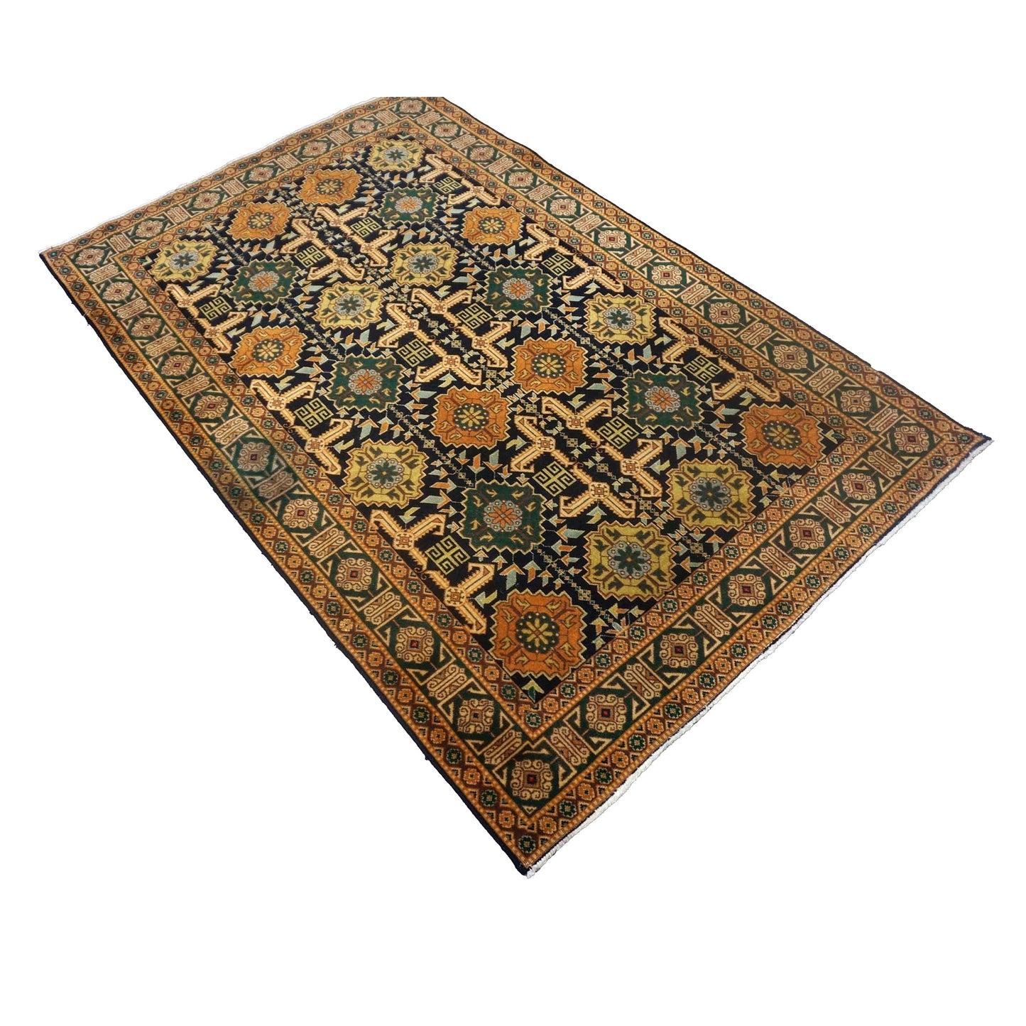 Antique Persian Tabriz Wool 3x5 Navy, Orange & Green Handmade Area Rug #9902501