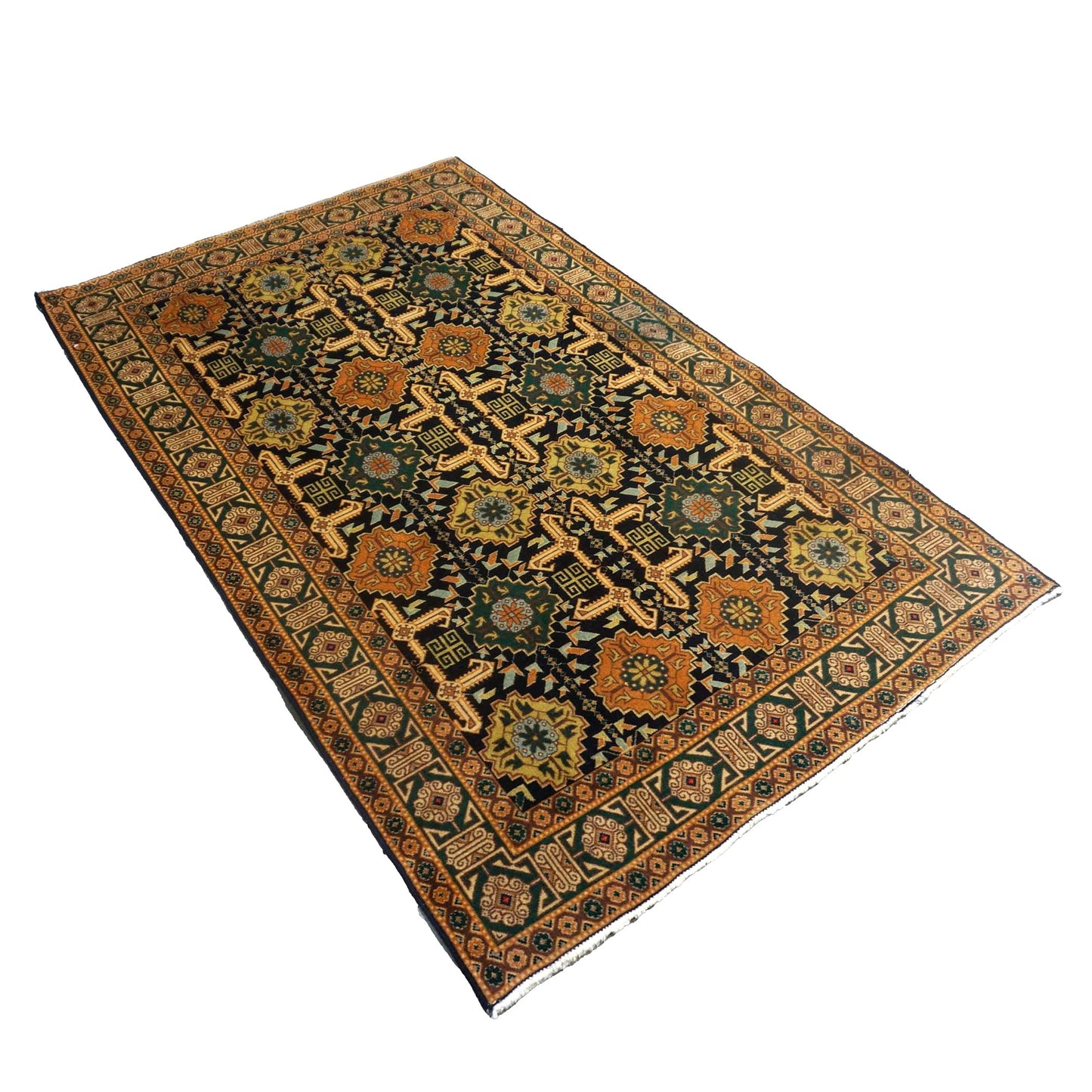 Antique Persian Tabriz Wool 3x5 Navy, Orange & Green Handmade Area Rug #9902501