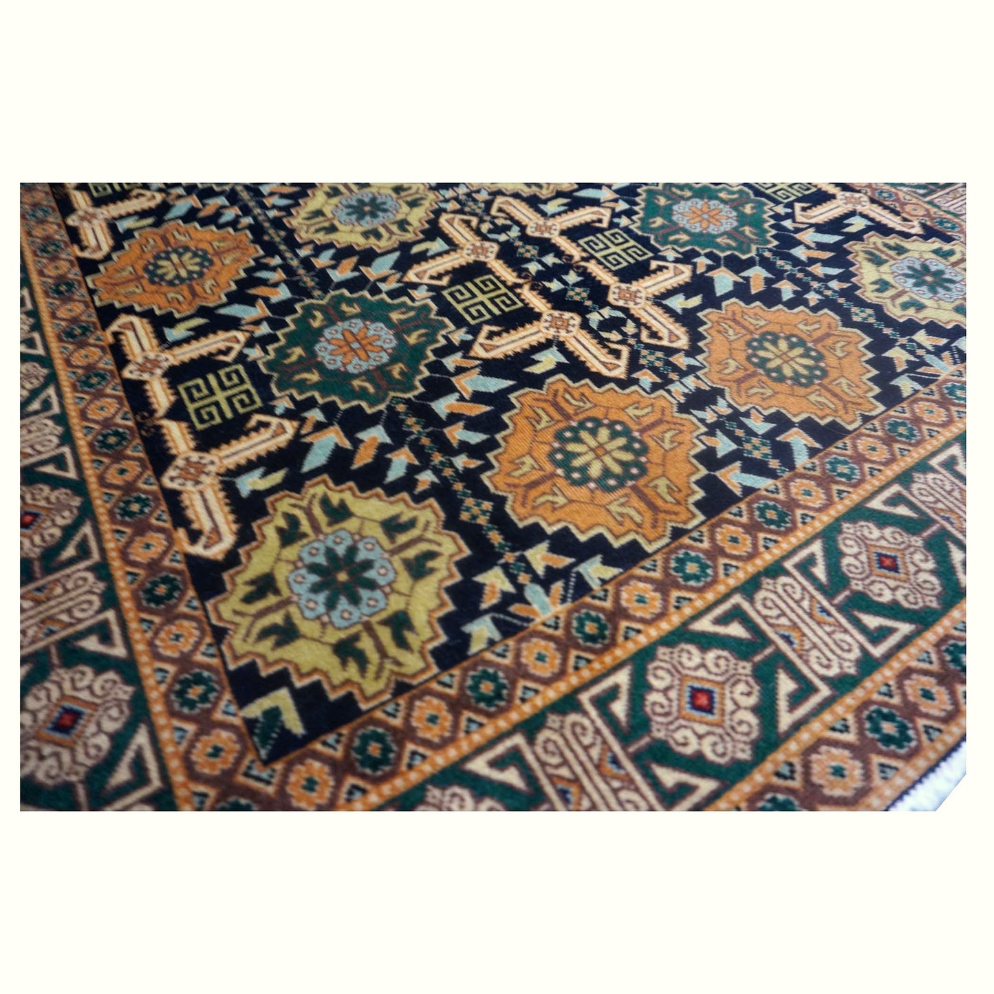 Antique Persian Tabriz Wool 3x5 Navy, Orange & Green Handmade Area Rug #9902501