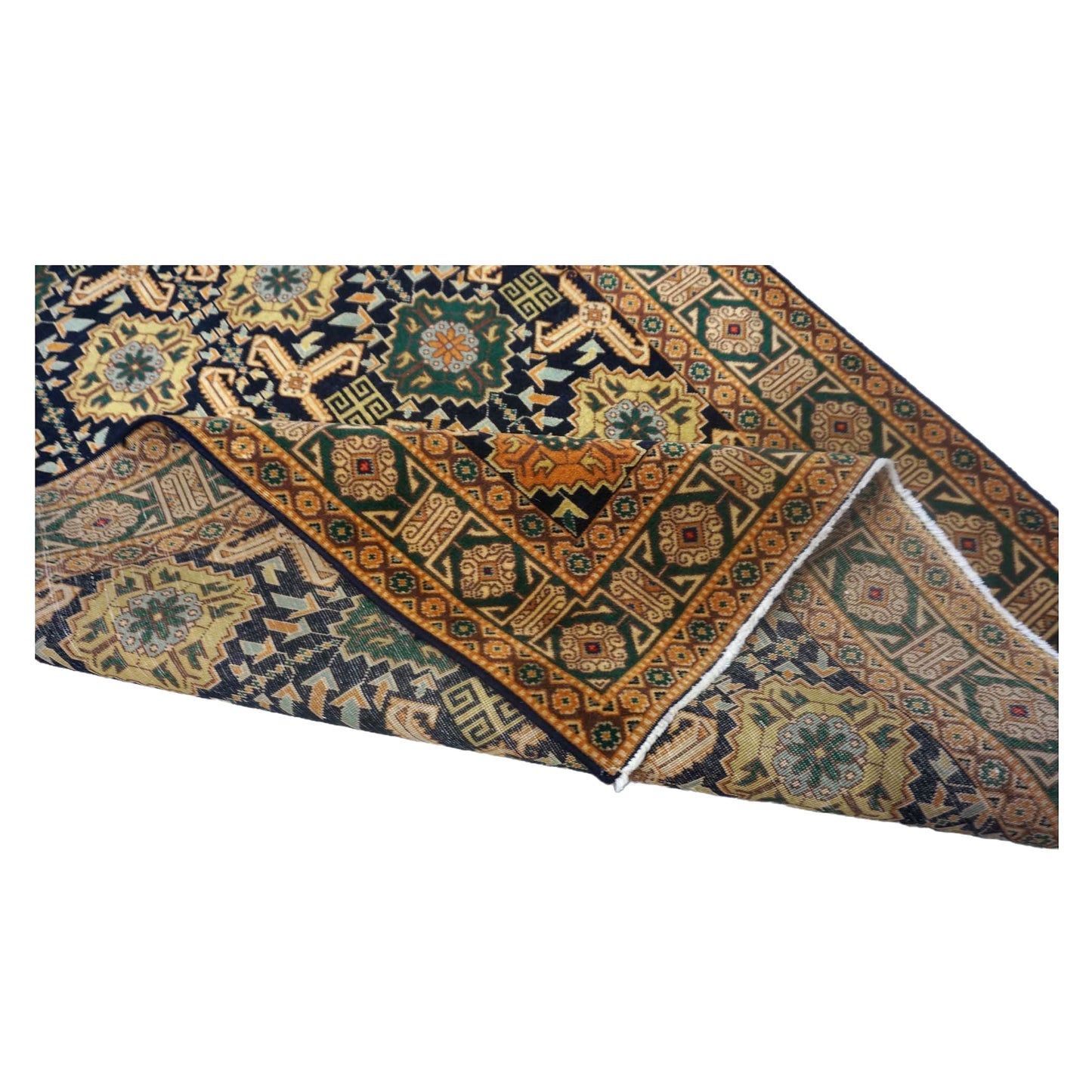 Antique Persian Tabriz Wool 3x5 Navy, Orange & Green Handmade Area Rug #9902501