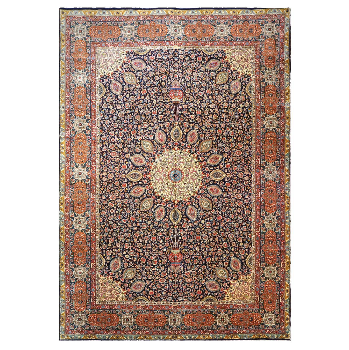 Antique Persian Tabriz Wool 13x19 Red, Black & Orange Handmade Oversized Area Rug 9902503