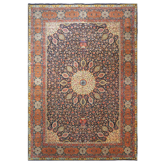Antique Persian Tabriz Wool 13x19 Red, Black & Orange Handmade Oversized Area Rug 9902503