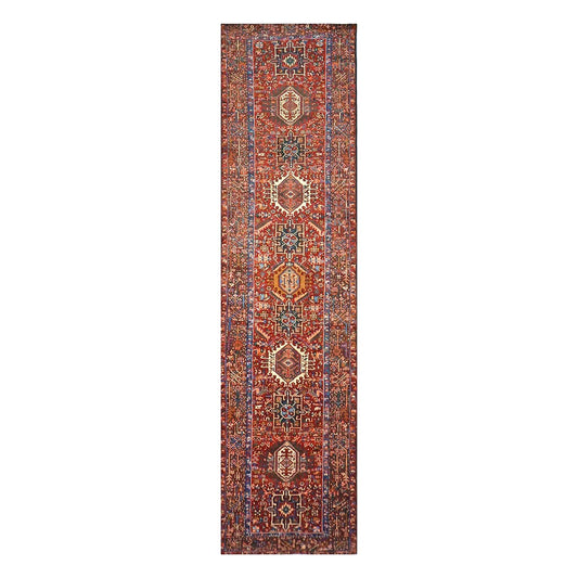 Vintage Persian Karajeh Wool 3x13 Red, Ivory & Charcoal Handmade Runner Rug #9902516
