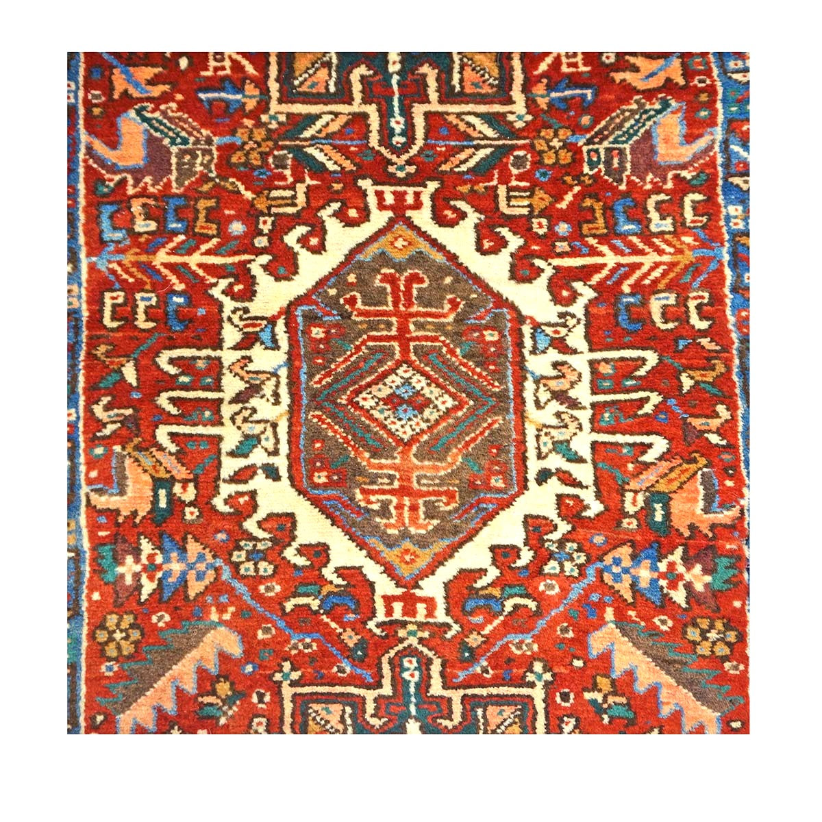 Vintage Persian Karajeh Wool 3x13 Red, Ivory & Charcoal Handmade Runner Rug #9902516