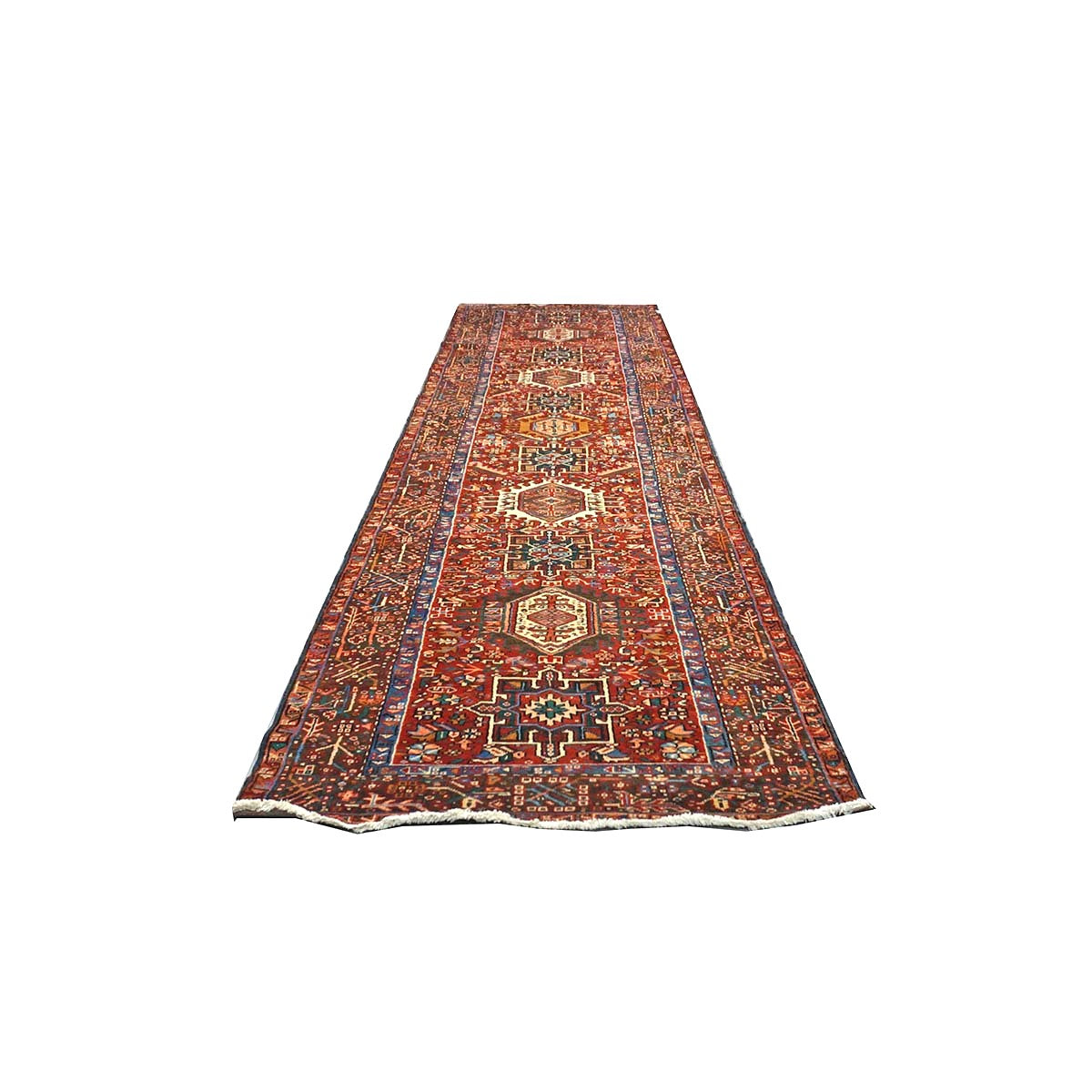 Vintage Persian Karajeh Wool 3x13 Red, Ivory & Charcoal Handmade Runner Rug #9902516