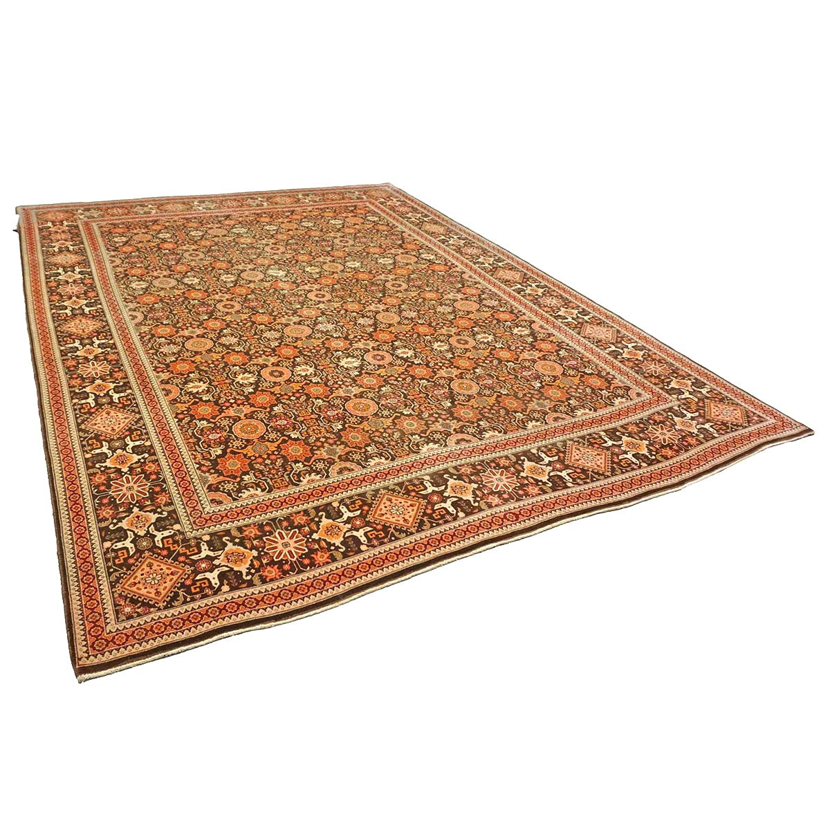 Persian Tabriz Wool 8x11 Orange & Ivory Handmade Area Rug #9902518