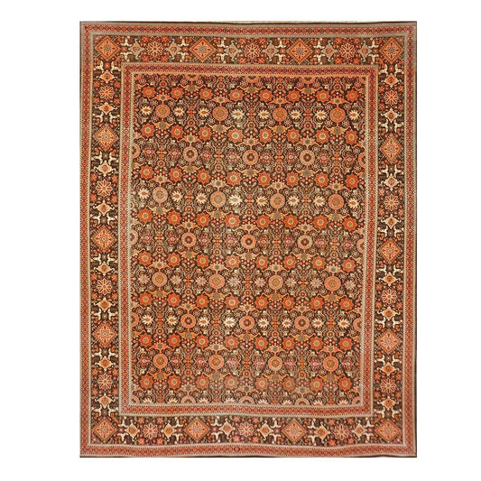 Persian Tabriz Wool 8x11 Orange & Ivory Handmade Area Rug #9902518
