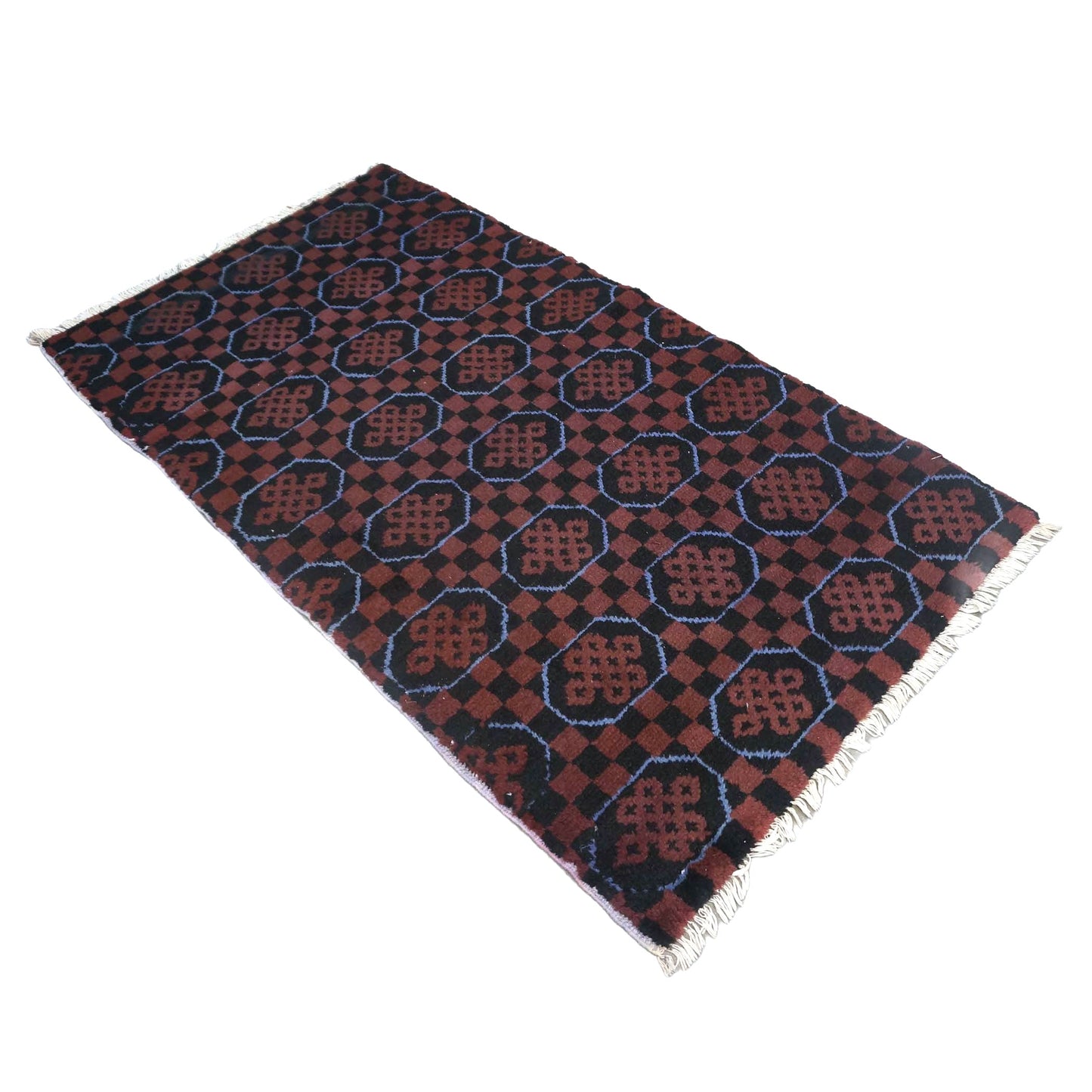 East Turkestani Khotan Wool 3x5 Red & Black Handmade Area Rug # 9902533