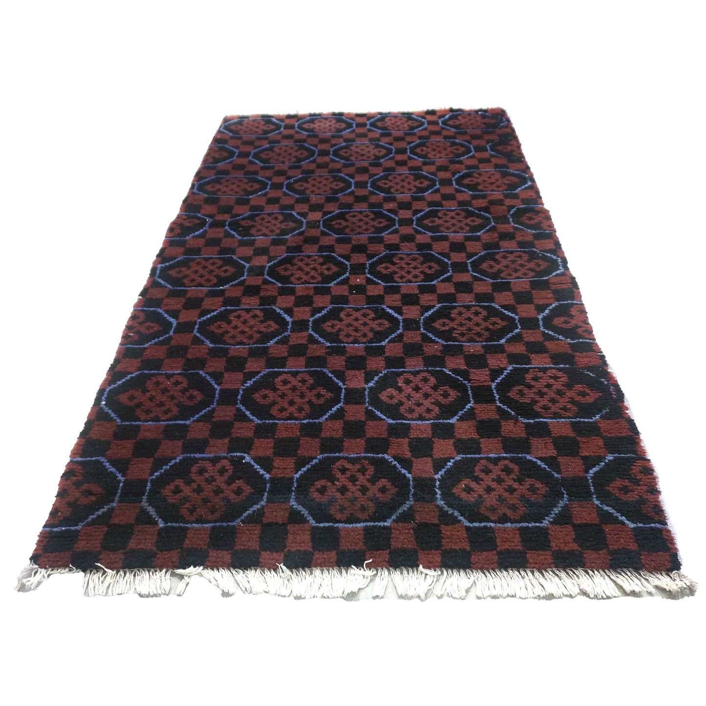 East Turkestani Khotan Wool 3x5 Red & Black Handmade Area Rug # 9902533