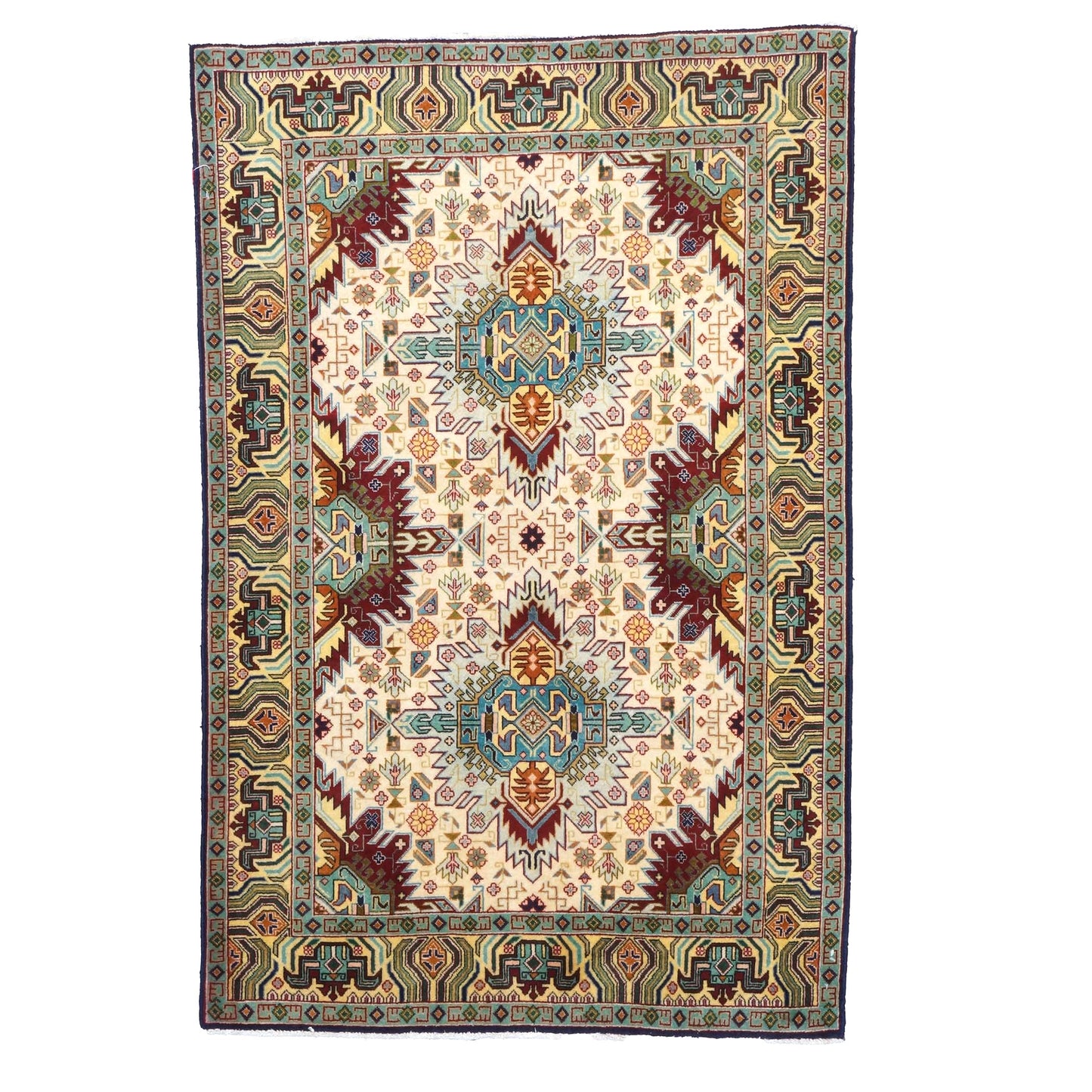 Antique Persian Tabriz Wool 3x5 Ivory, Burgundy & Green Handmade Area Rug #9902547