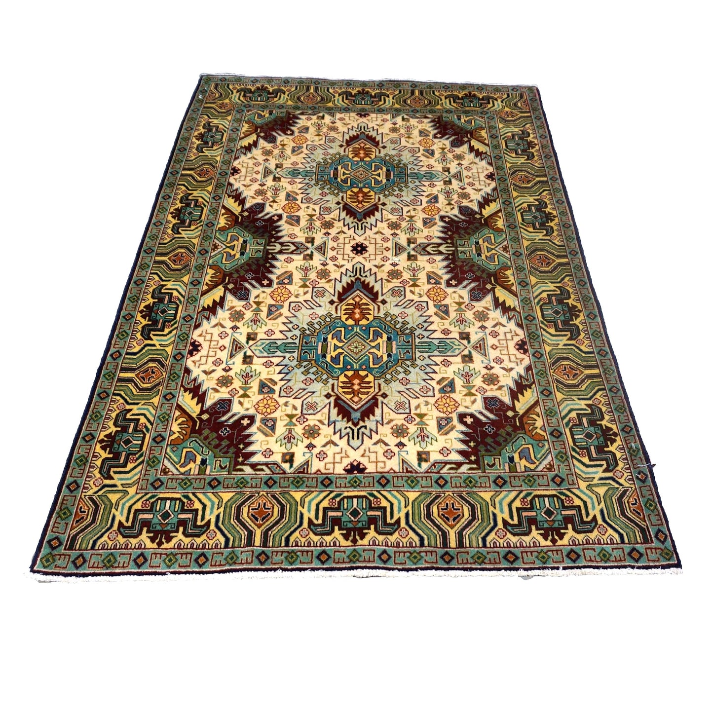 Antique Persian Tabriz Wool 3x5 Ivory, Burgundy & Green Handmade Area Rug #9902547