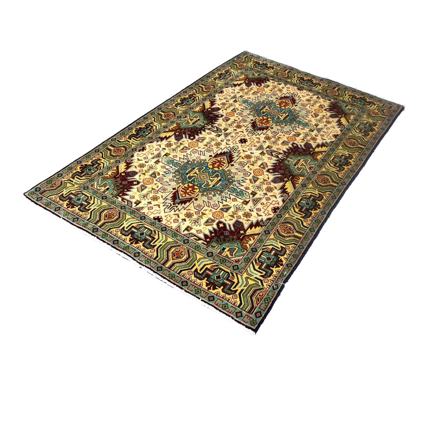 Antique Persian Tabriz Wool 3x5 Ivory, Burgundy & Green Handmade Area Rug #9902547