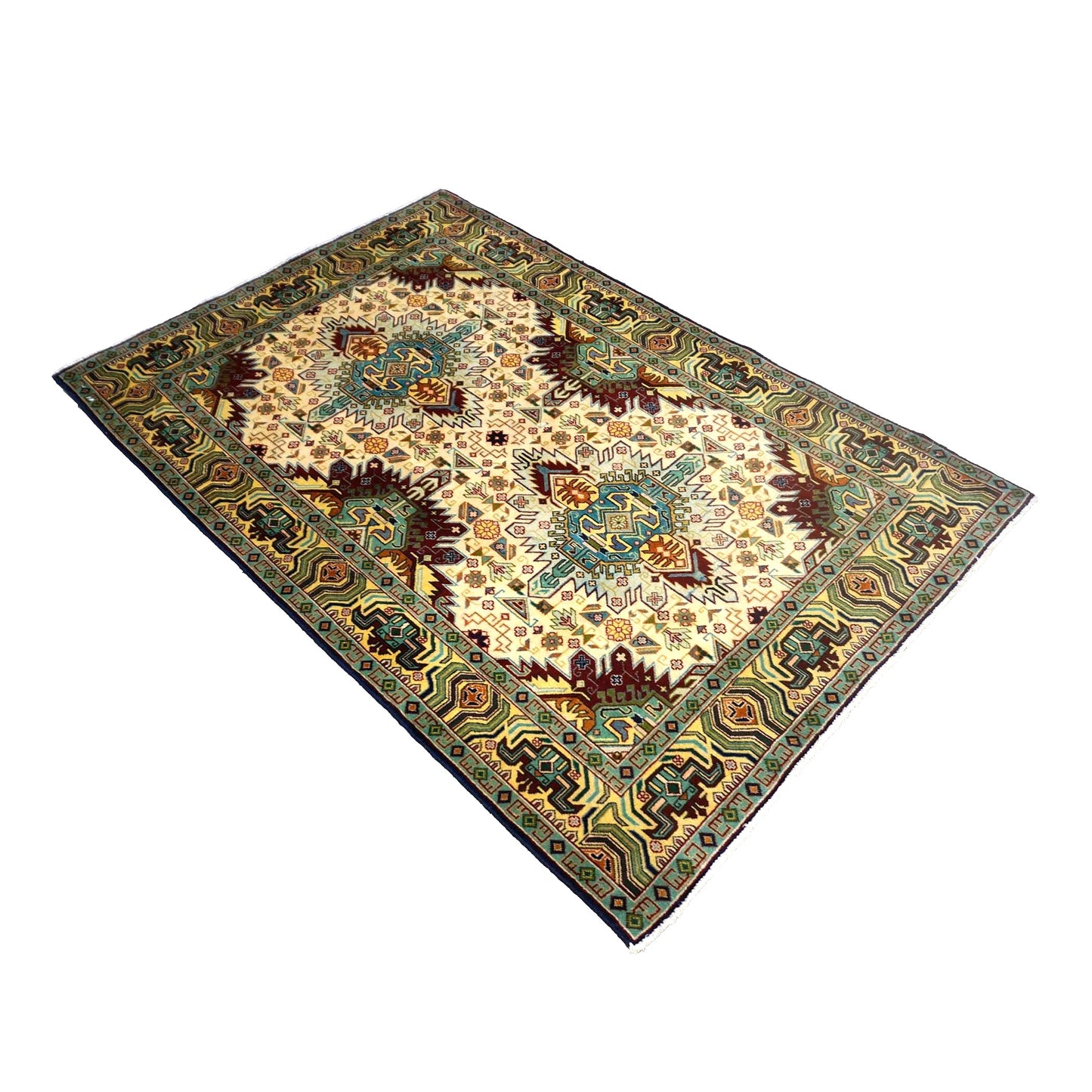 Antique Persian Tabriz Wool 3x5 Ivory, Burgundy & Green Handmade Area Rug #9902547