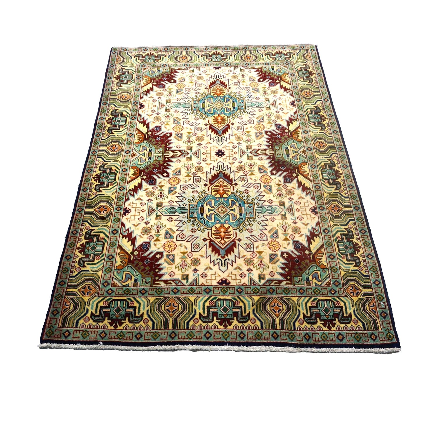 Antique Persian Tabriz Wool 3x5 Ivory, Burgundy & Green Handmade Area Rug #9902547
