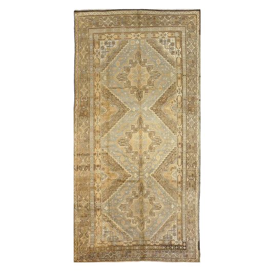 Vintage East Turkestani Khotan Wool 6x13 Tan, Taupe & Grey Handmade Gallery Rug #9902560