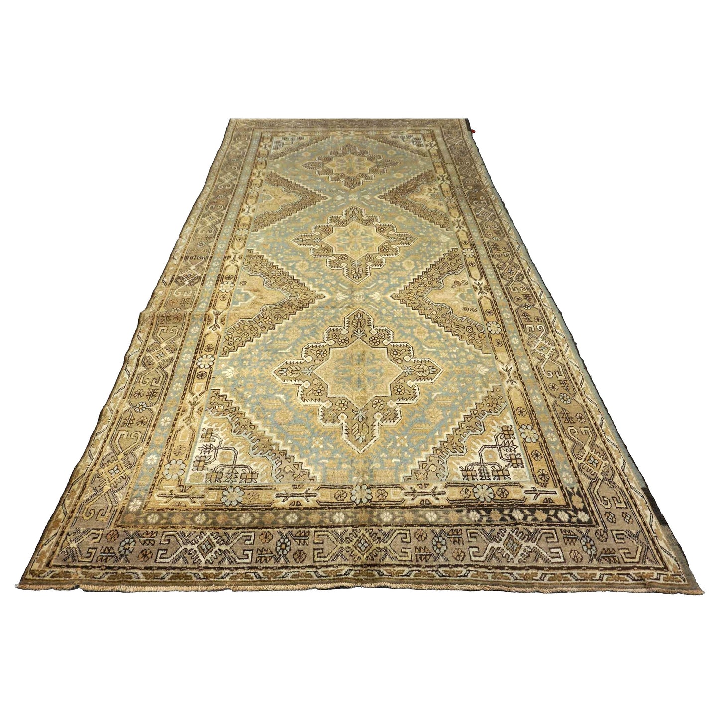 Vintage East Turkestani Khotan Wool 6x13 Tan, Taupe & Grey Handmade Gallery Rug #9902560