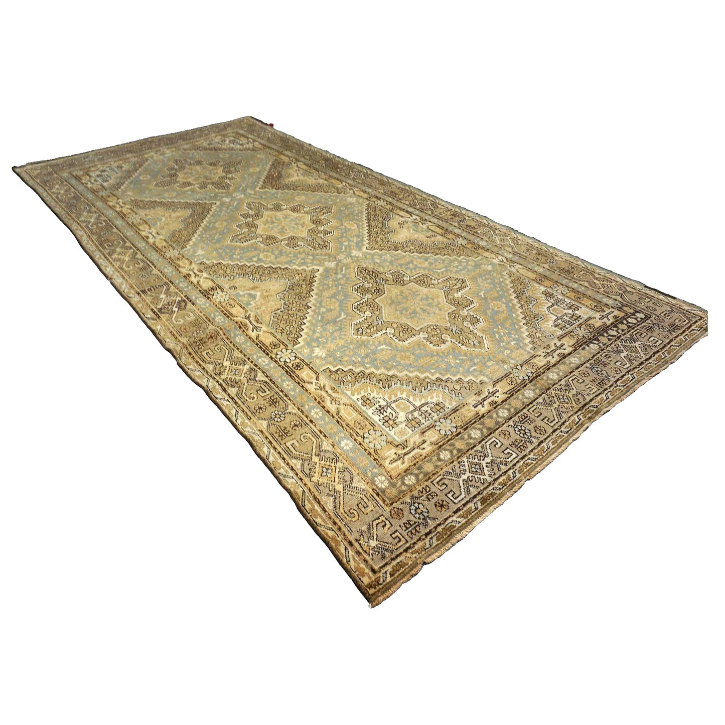 Vintage East Turkestani Khotan Wool 6x13 Tan, Taupe & Grey Handmade Gallery Rug #9902560