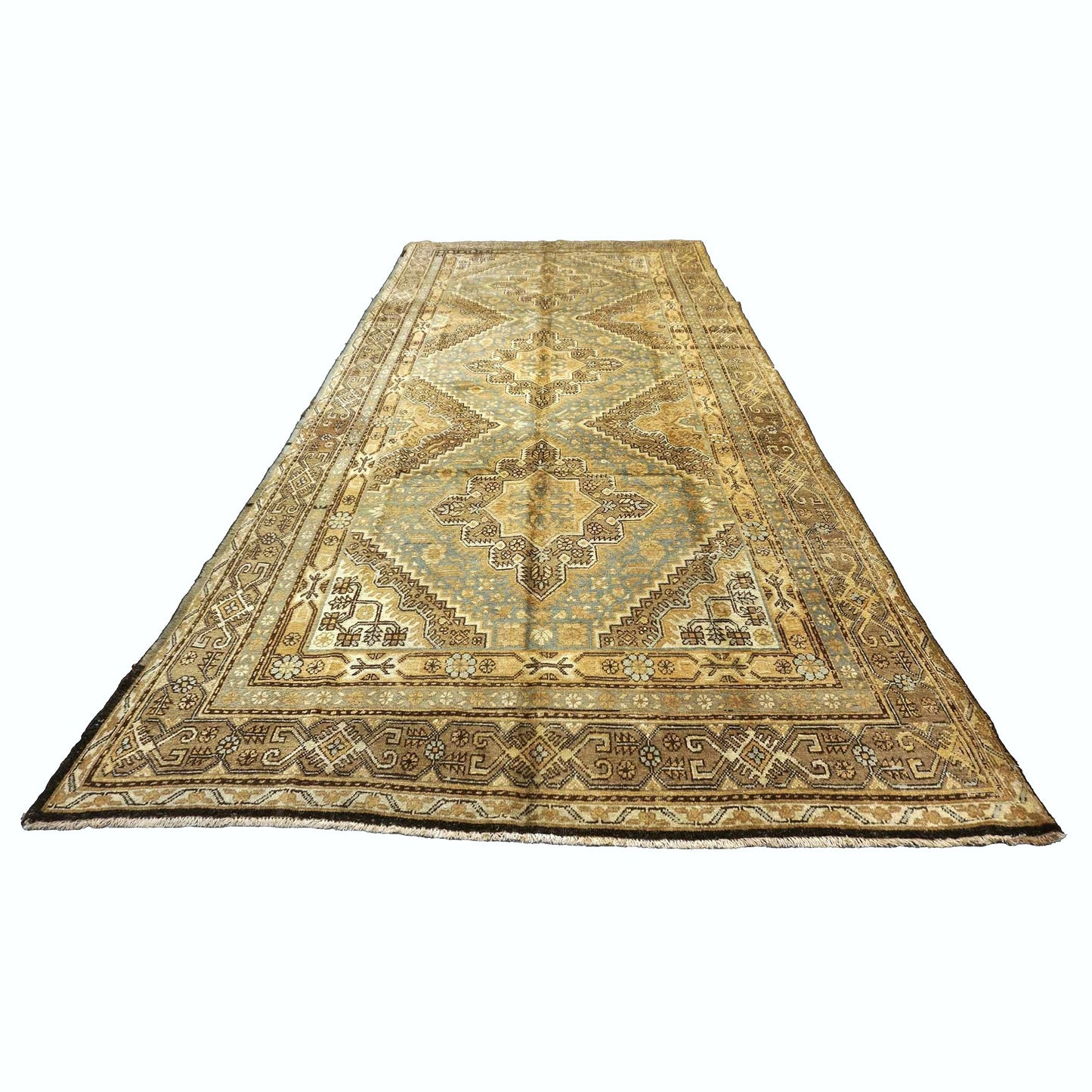 Vintage East Turkestani Khotan Wool 6x13 Tan, Taupe & Grey Handmade Gallery Rug #9902560