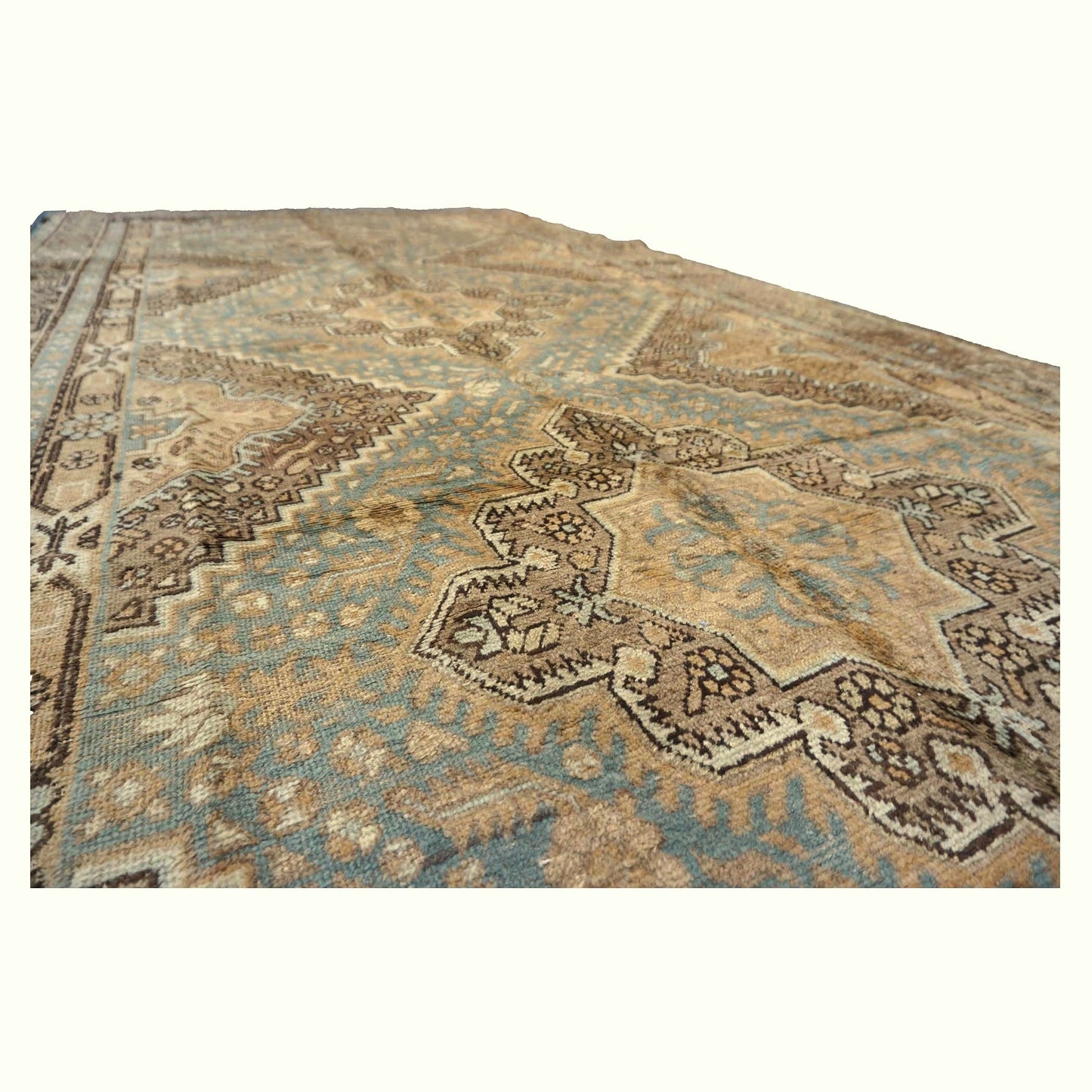 Vintage East Turkestani Khotan Wool 6x13 Tan, Taupe & Grey Handmade Gallery Rug #9902560