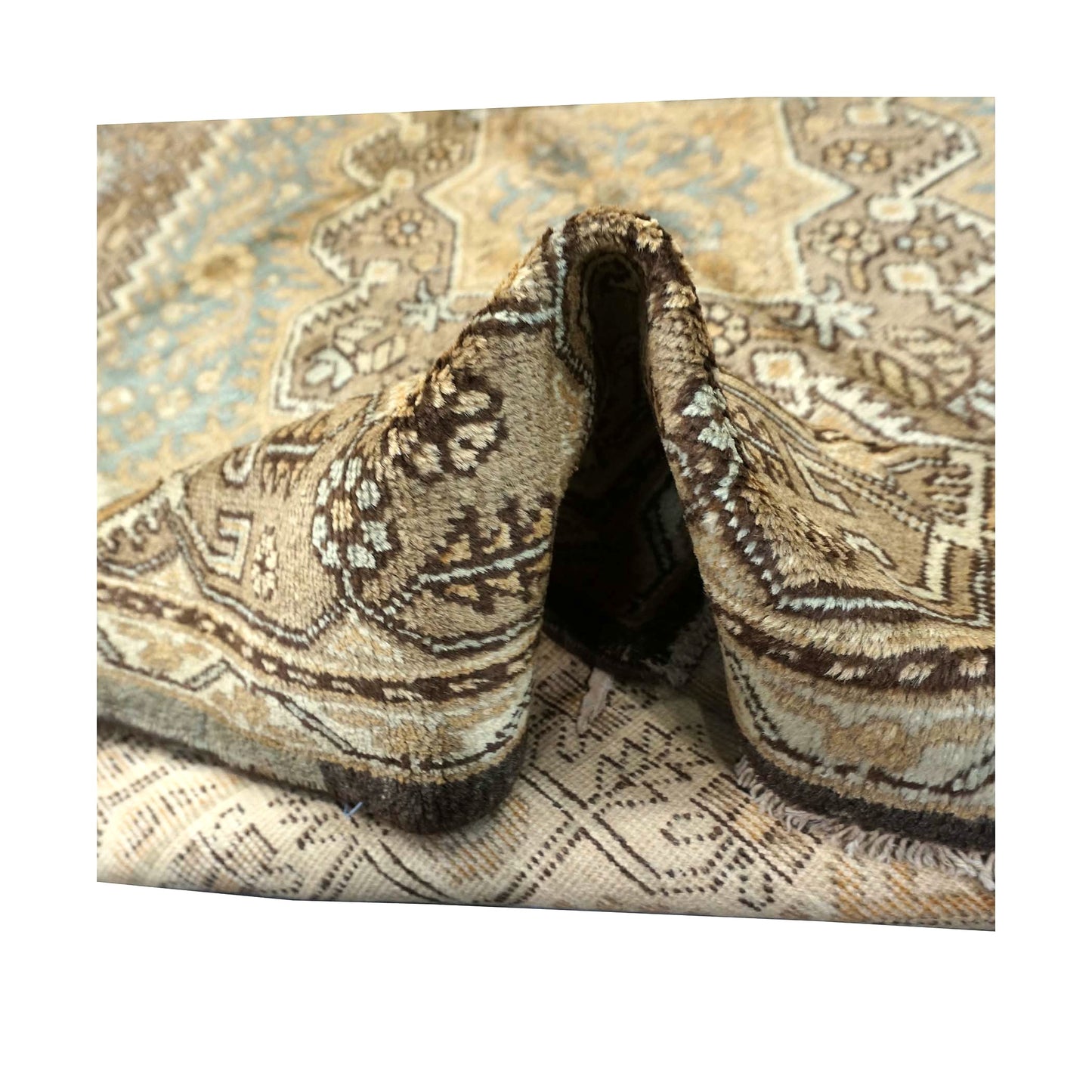 Vintage East Turkestani Khotan Wool 6x13 Tan, Taupe & Grey Handmade Gallery Rug #9902560