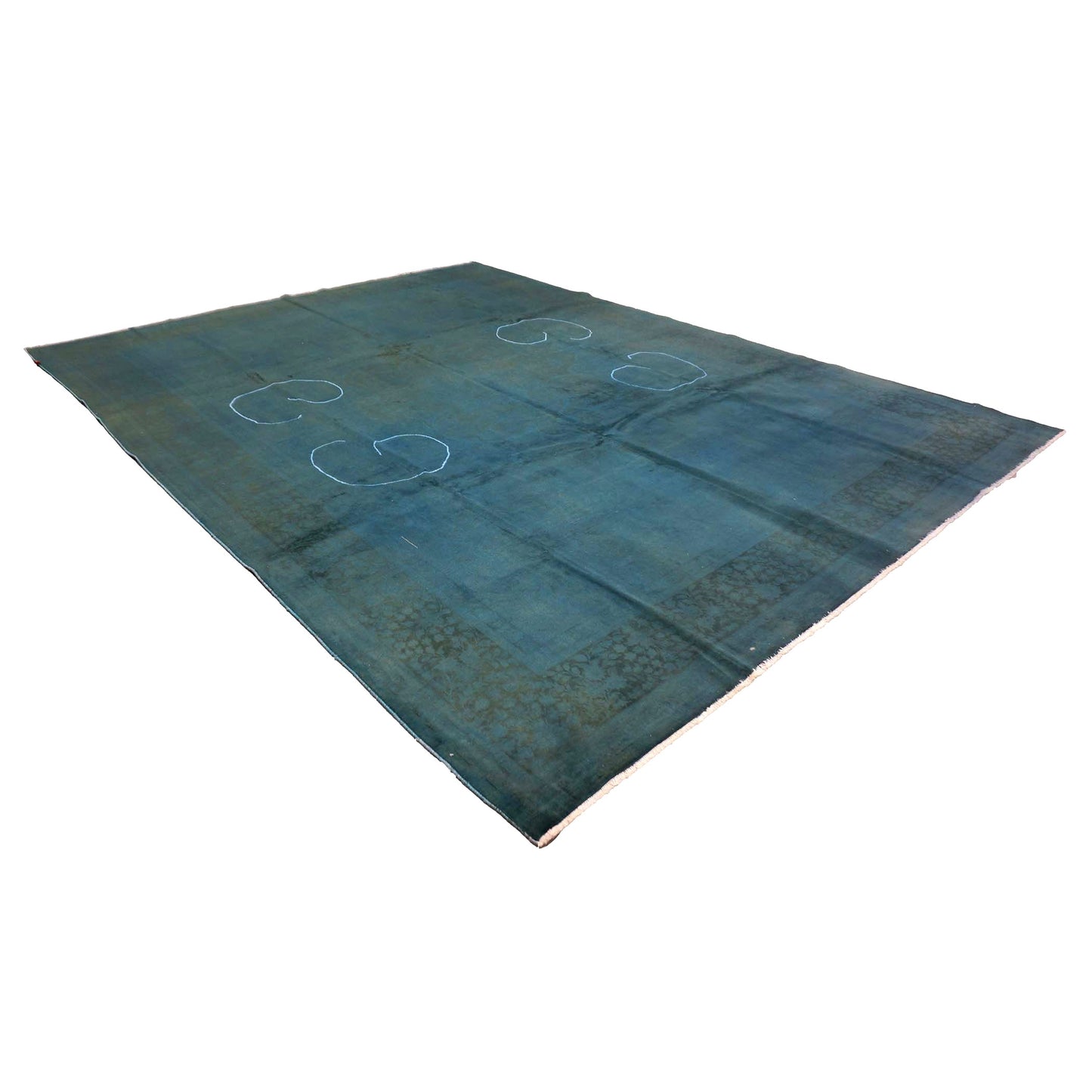 Antique Persian Overdye Wool 10x13 Teal Handmade Area Rug #9902565