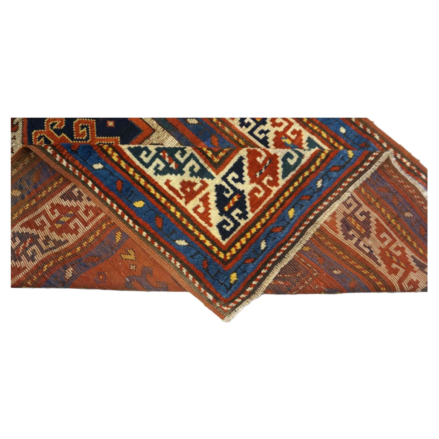 Antique Azarbijiani Kazak Wool 3x5 Rust, Blue & Ivory Handmade Area Rug #9902581