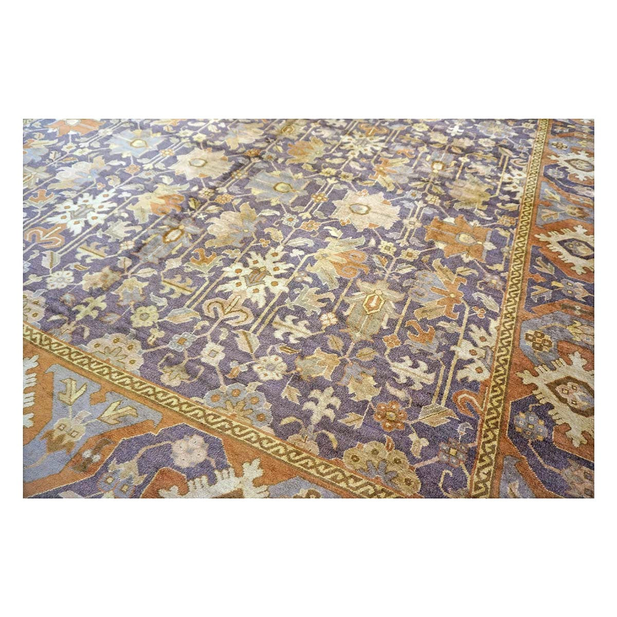 Antique Austrian Mahal Wool 10x28 Purple, Ivory & Rust Handmade Gallery Rug #9902583