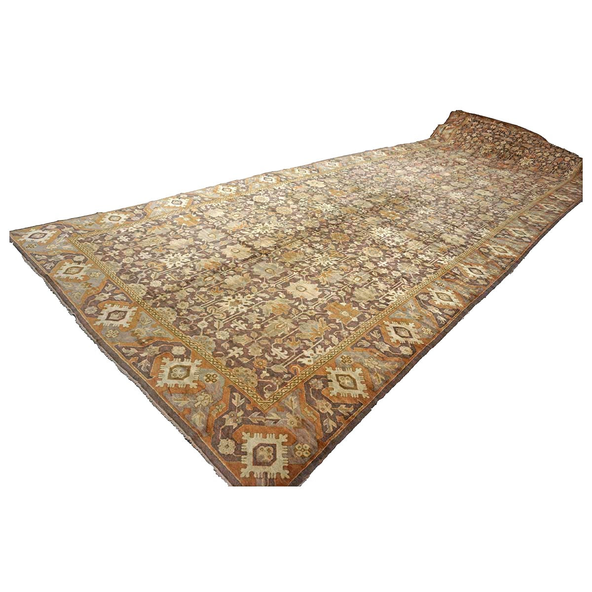 Antique Austrian Mahal Wool 10x28 Purple, Ivory & Rust Handmade Gallery Rug #9902583