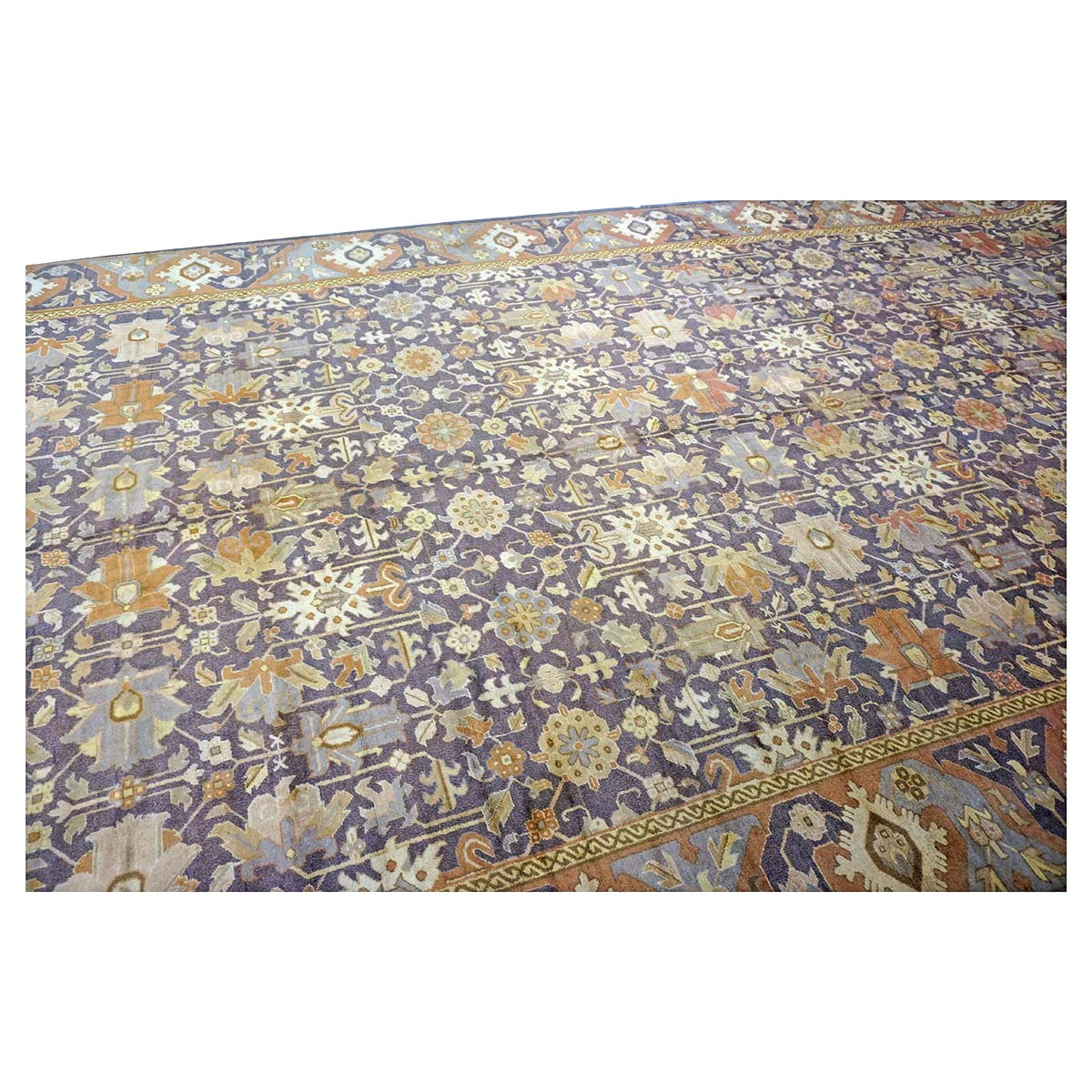 Antique Austrian Mahal Wool 10x28 Purple, Ivory & Rust Handmade Gallery Rug #9902583