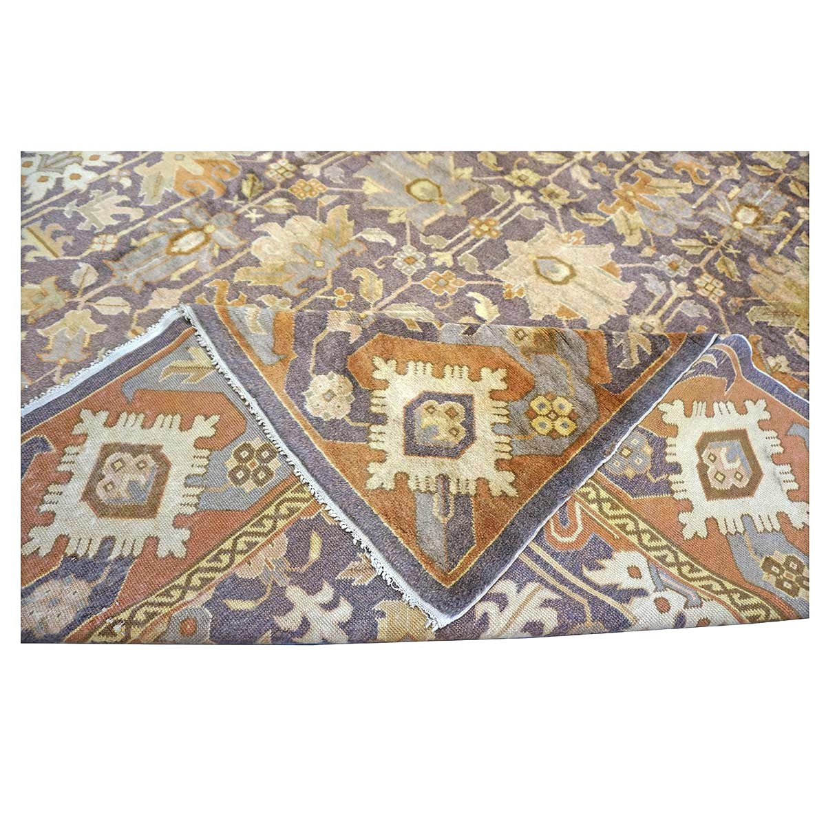 Antique Austrian Mahal Wool 10x28 Purple, Ivory & Rust Handmade Gallery Rug #9902583
