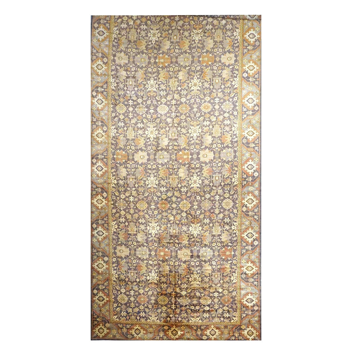 Antique Austrian Mahal Wool 10x28 Purple, Ivory & Rust Handmade Gallery Rug #9902583