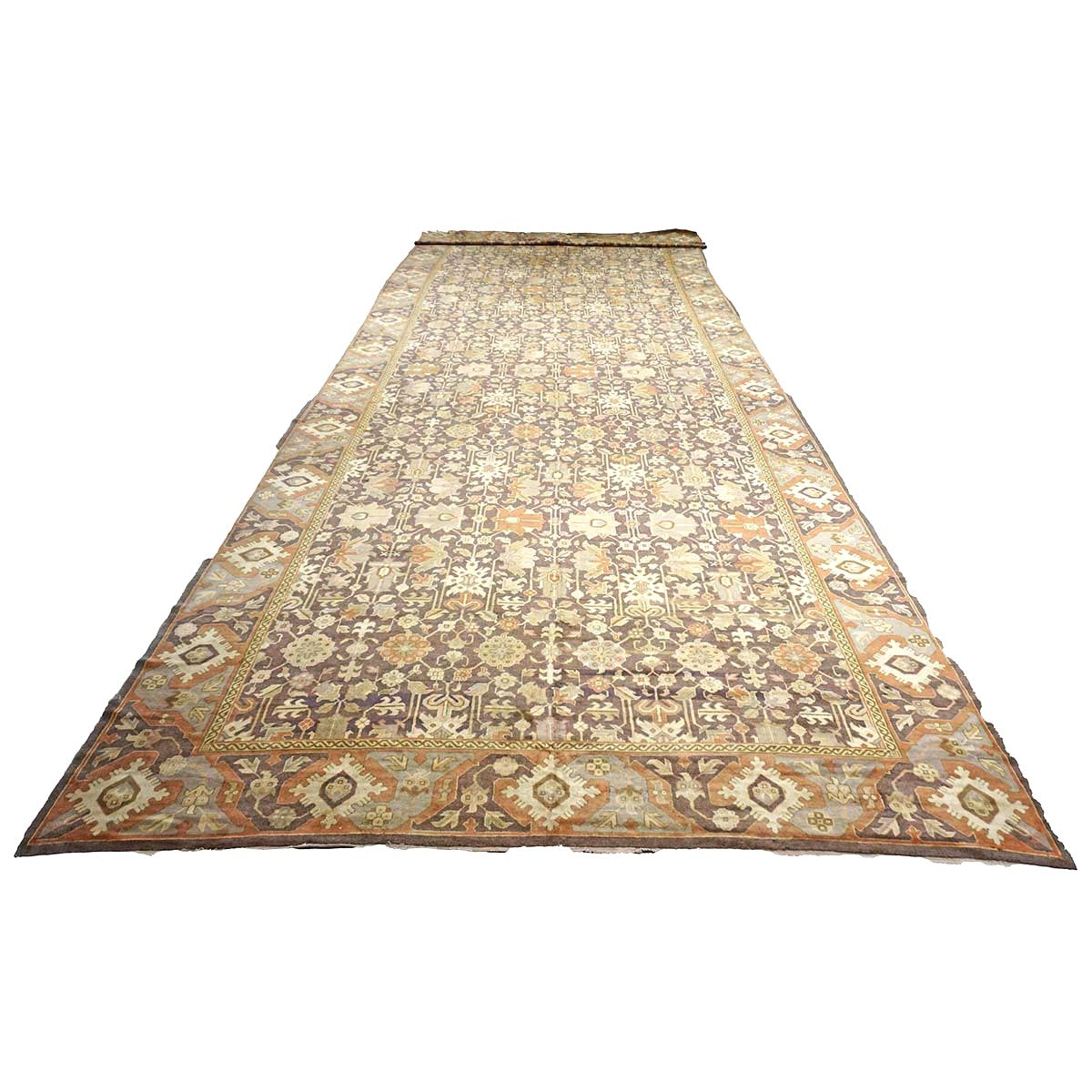 Antique Austrian Mahal Wool 10x28 Purple, Ivory & Rust Handmade Gallery Rug #9902583