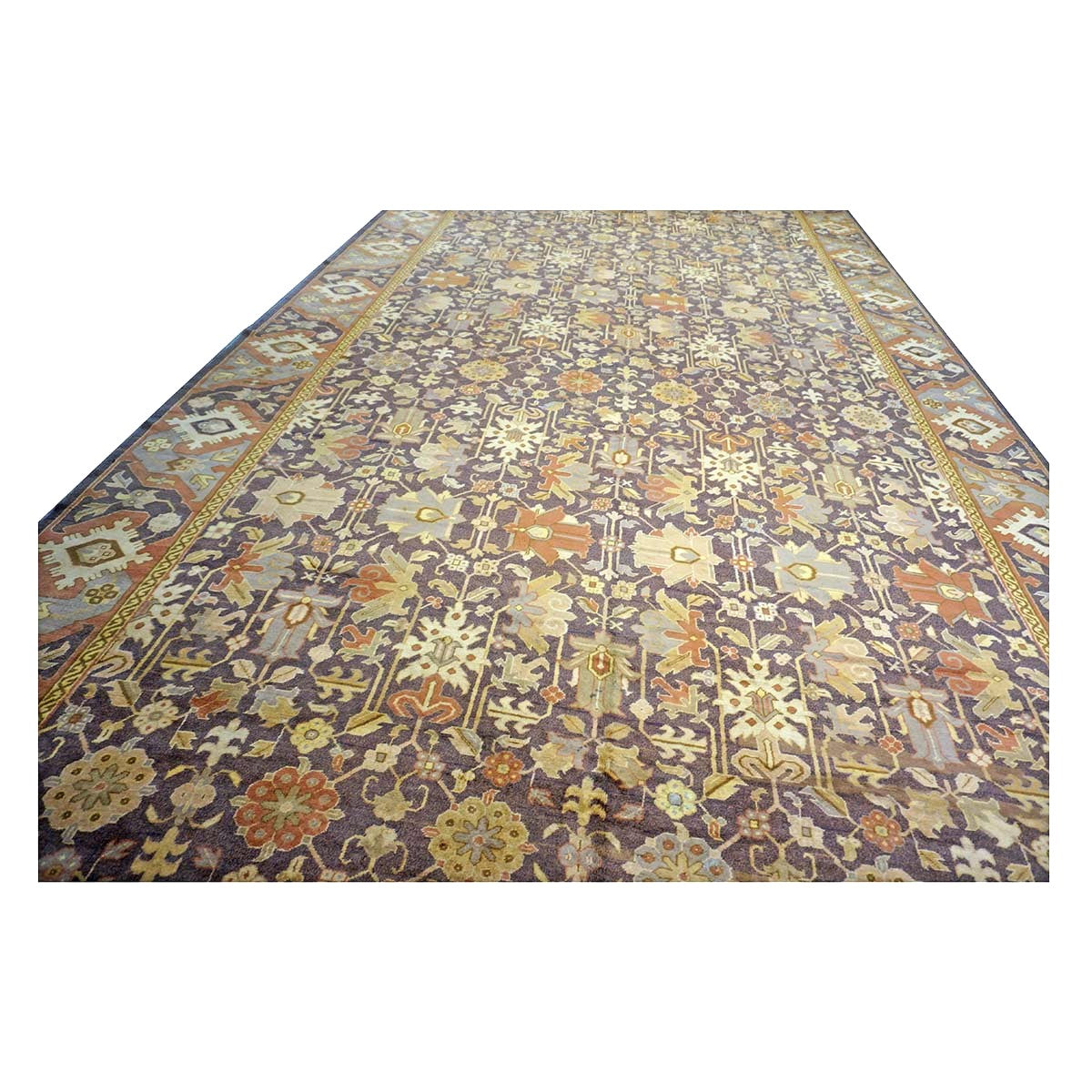 Antique Austrian Mahal Wool 10x28 Purple, Ivory & Rust Handmade Gallery Rug #9902583