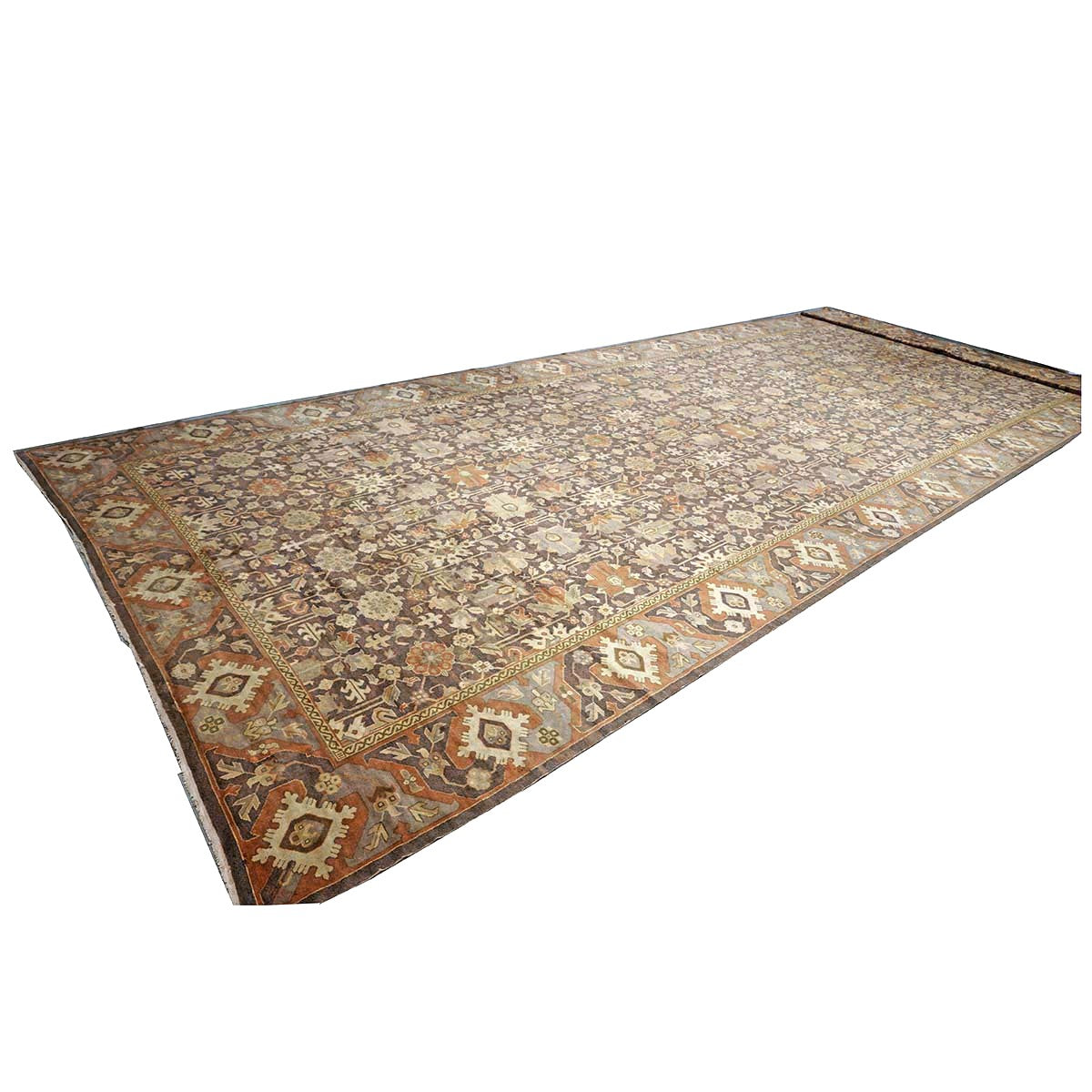 Antique Austrian Mahal Wool 10x28 Purple, Ivory & Rust Handmade Gallery Rug #9902583