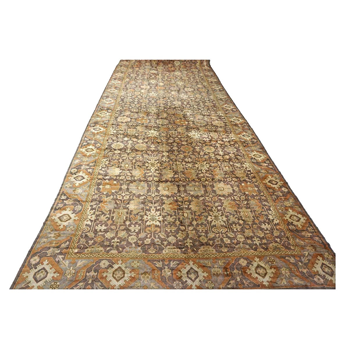 Antique Austrian Mahal Wool 10x28 Purple, Ivory & Rust Handmade Gallery Rug #9902583