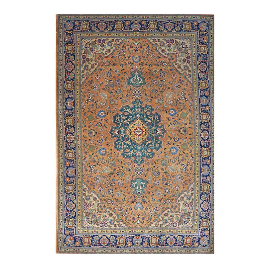 Antique Persian Tabriz Wool 6x10 Copper, Tan & Navy Handmade Area Rug #9902593