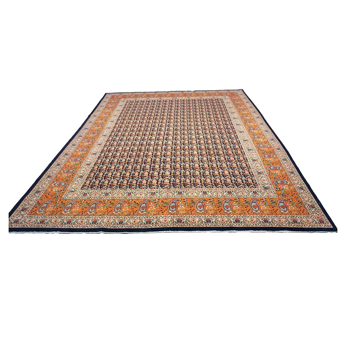 Persian Tabriz Wool 9x11 Orange, Ivory & Navy Handmade Area Rug #9902605