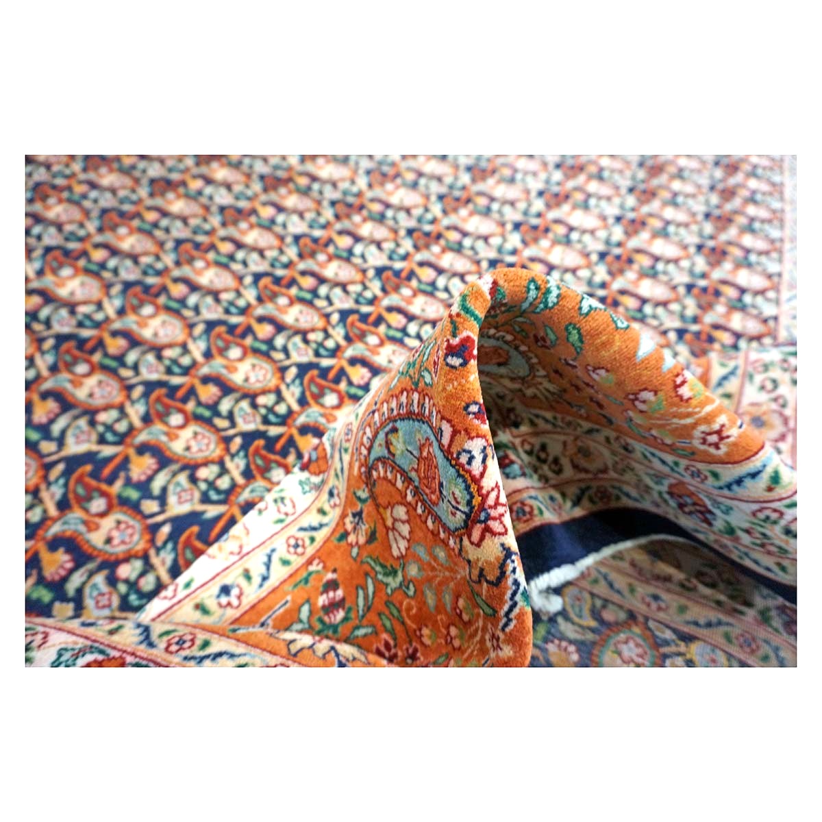 Persian Tabriz Wool 9x11 Orange, Ivory & Navy Handmade Area Rug #9902605