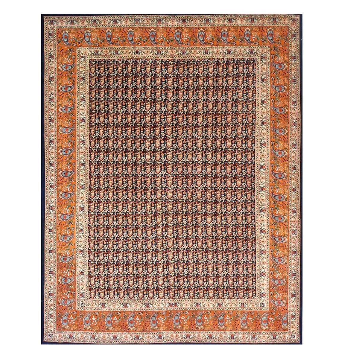 Persian Tabriz Wool 9x11 Orange, Ivory & Navy Handmade Area Rug #9902605