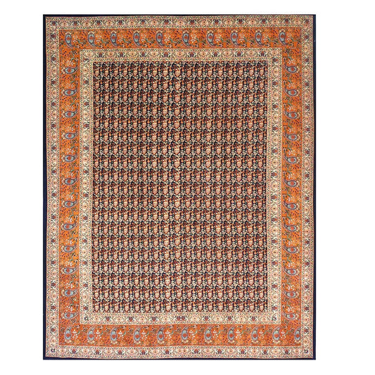 Persian Tabriz Wool 9x11 Orange, Ivory & Navy Handmade Area Rug #9902605