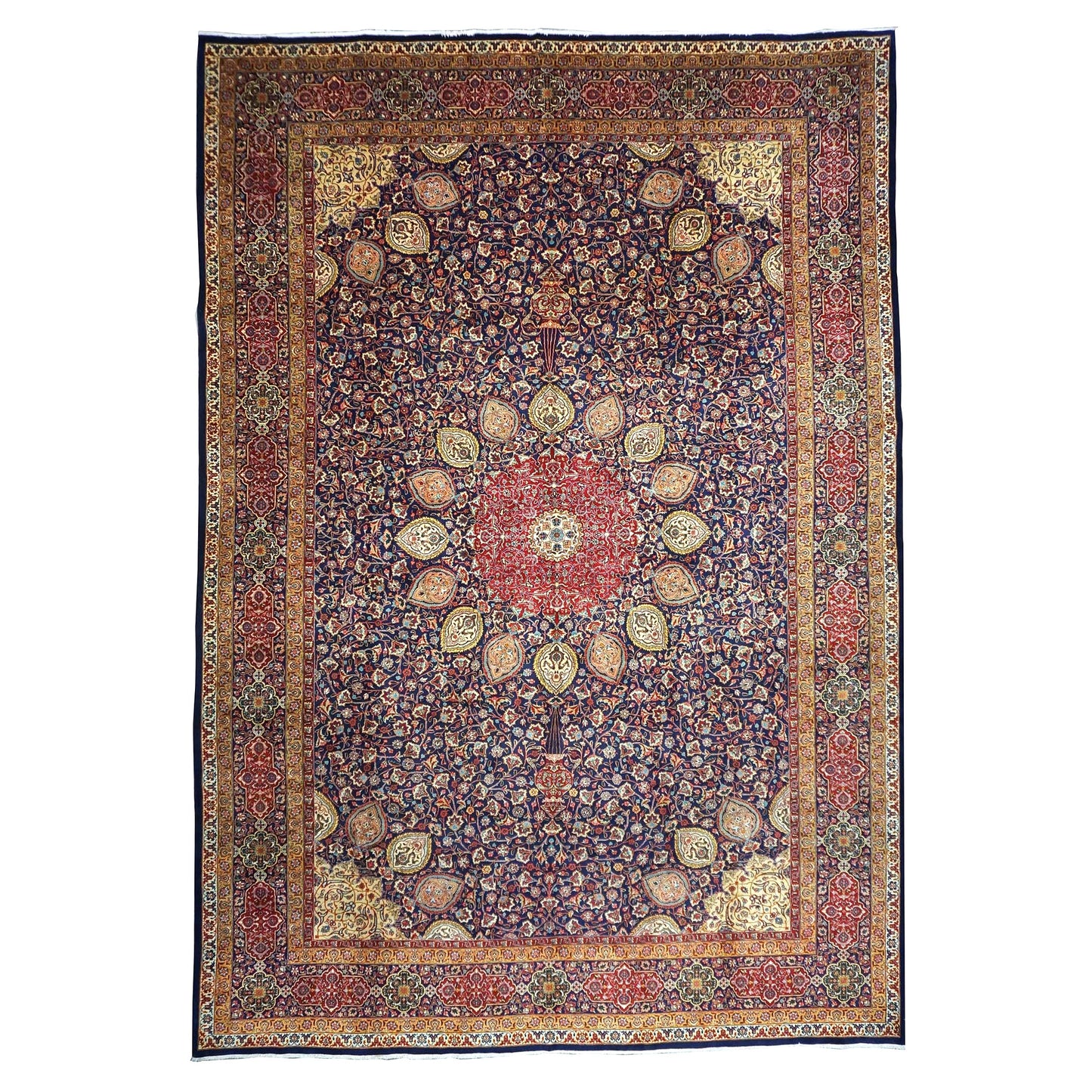 Antique Persian Tabriz Wool 12 x 19 Red, Blue & Orange Handmade Area Rug #9902618