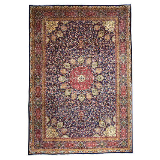 Antique Persian Tabriz Wool 12 x 19 Red, Blue & Orange Handmade Area Rug #9902618