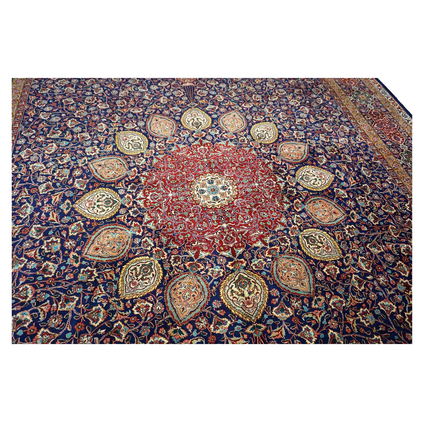 Antique Persian Tabriz Wool 12 x 19 Red, Blue & Orange Handmade Area Rug #9902618