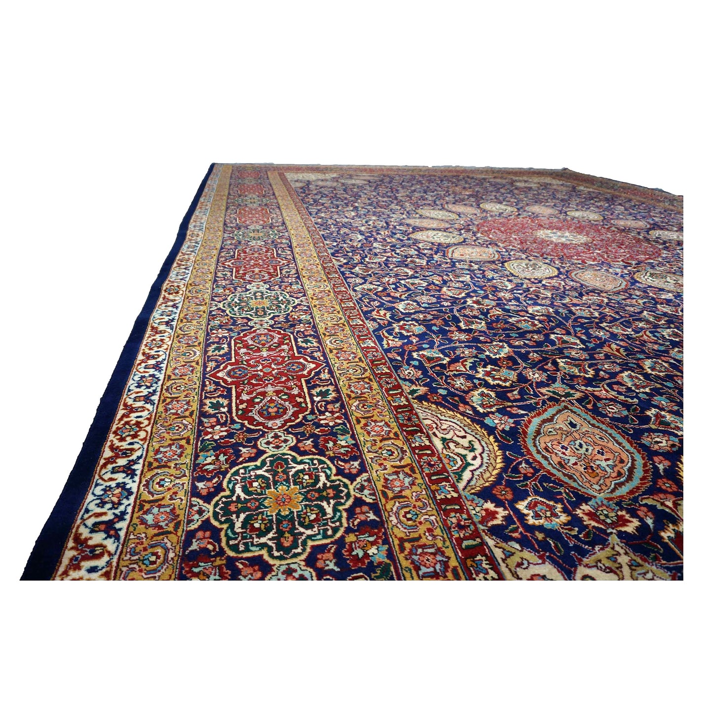 Antique Persian Tabriz Wool 12 x 19 Red, Blue & Orange Handmade Area Rug #9902618