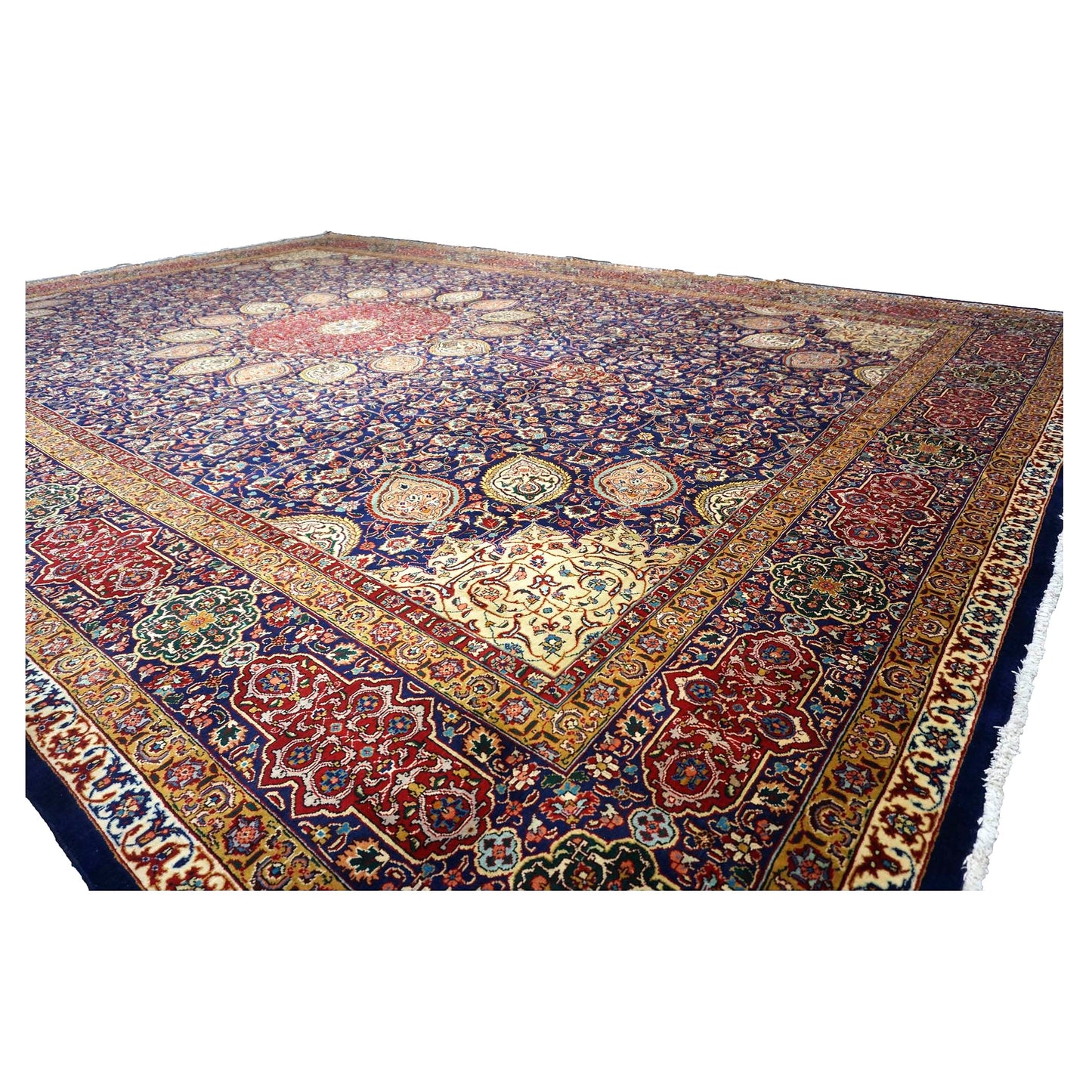 Antique Persian Tabriz Wool 12 x 19 Red, Blue & Orange Handmade Area Rug #9902618
