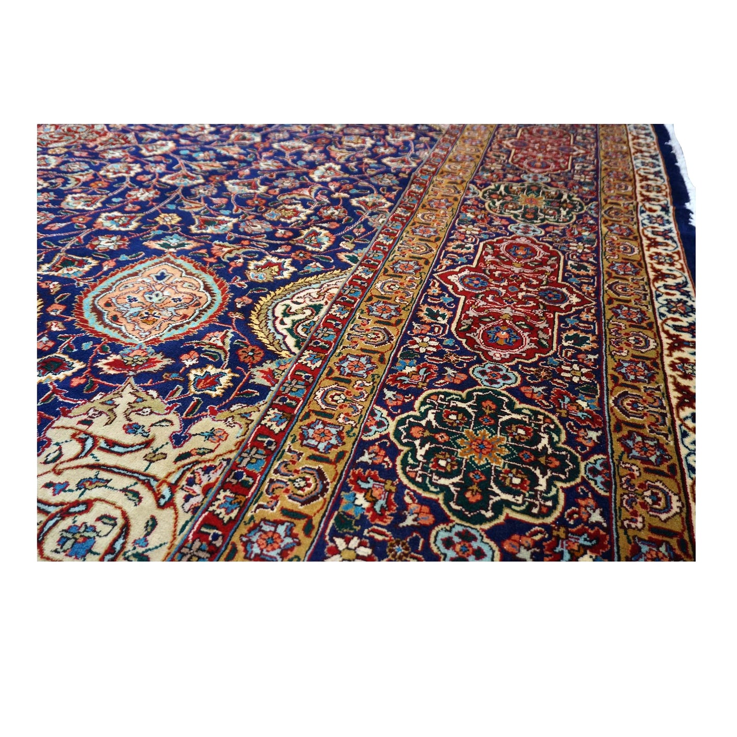 Antique Persian Tabriz Wool 12 x 19 Red, Blue & Orange Handmade Area Rug #9902618
